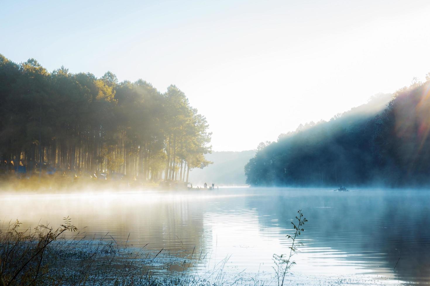 Water of lake at sunrise in winter. photo