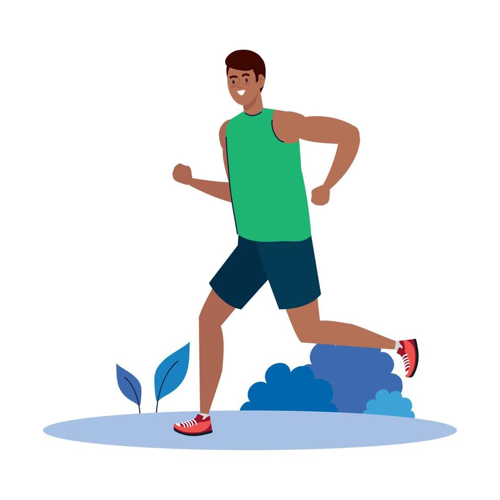 man afro running outdoor, sport recreation exercise vector