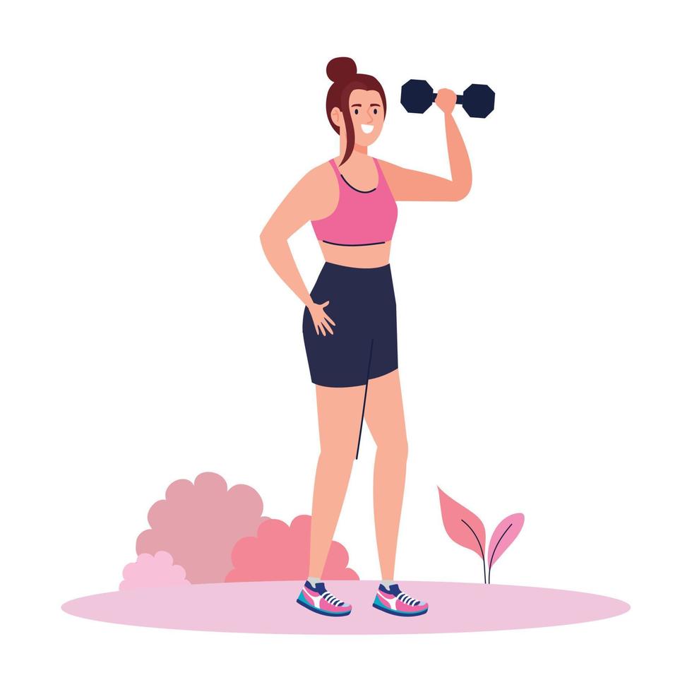 woman doing exercises with dumbbell outdoor, sport recreation exercise vector