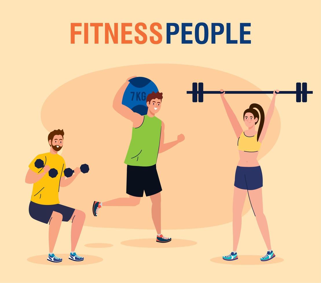 banner fitness people, persons practicing exercises, sport recreation exercise vector