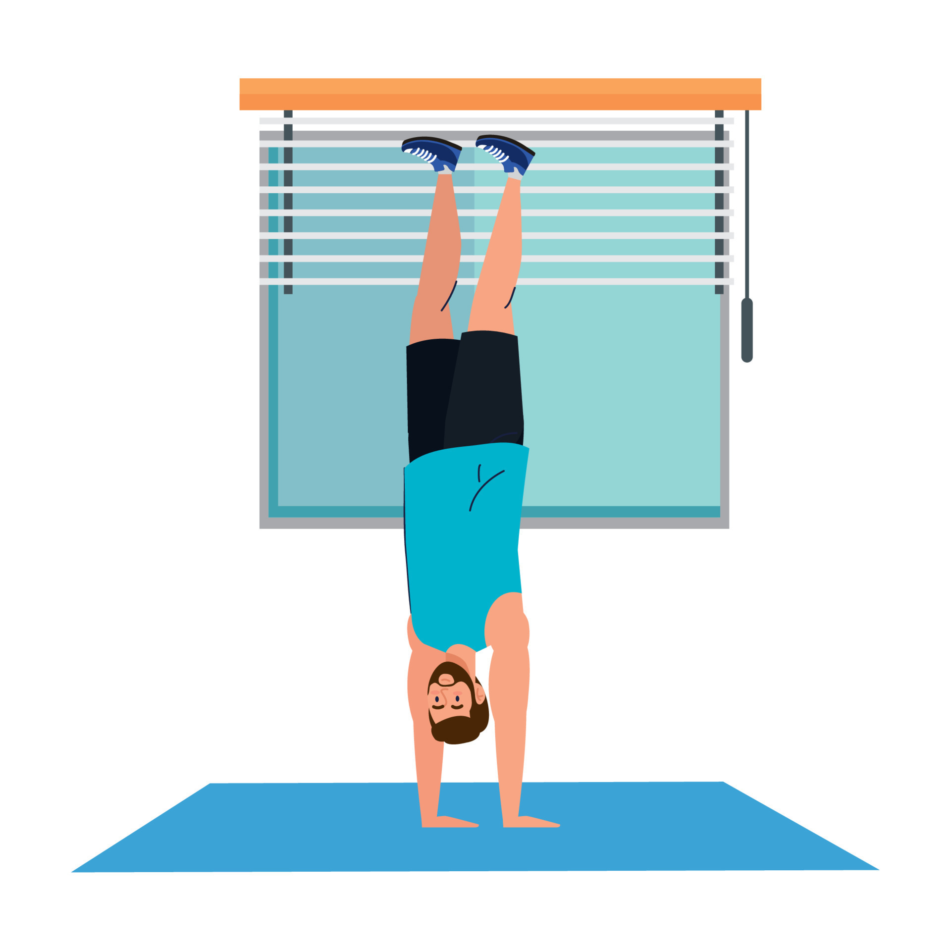 Man Standing On The Hands In The House Sport Recreation Exercise Man Standing On The Hands In The House Sport Recreation Exercise