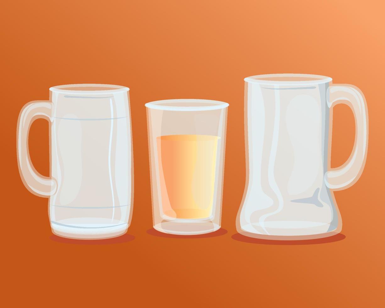 maqueta, vasos transparentes vacíos sobre fondo naranja vector