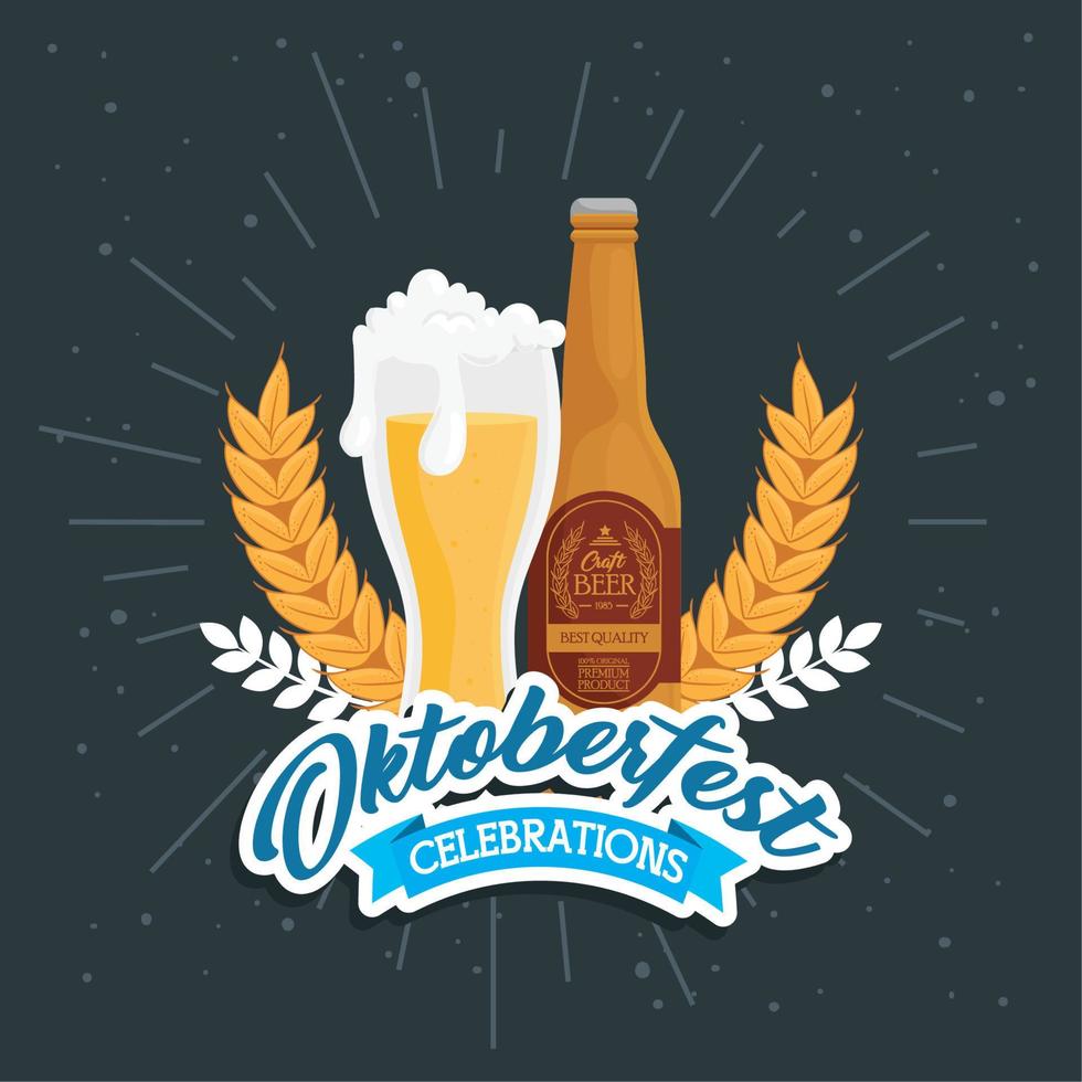 oktoberfest beer glass and bottle vector design