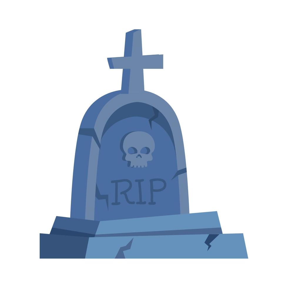 halloween tombstone with cross and skull in white background vector