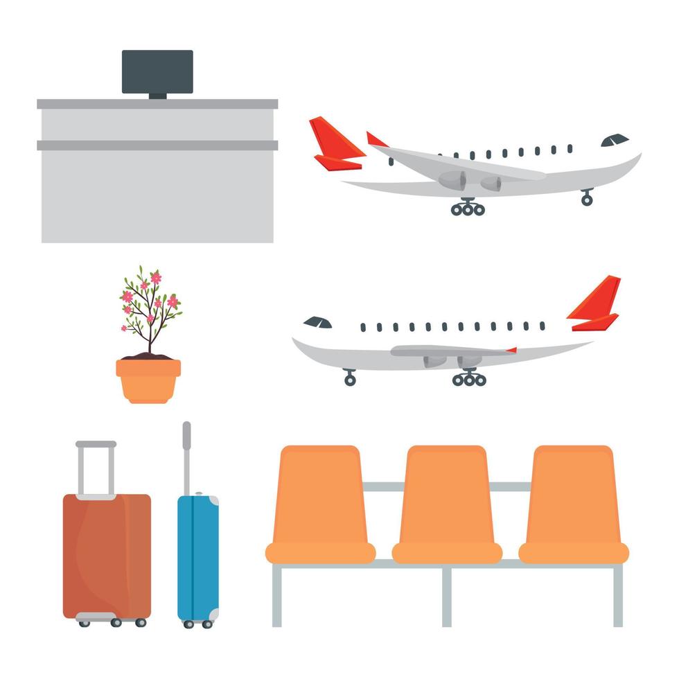 modern airliner, chairs, luggages, pot plant and reception vector