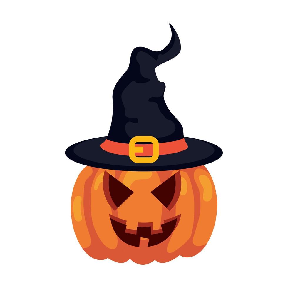 halloween pumpkin with hat witch in white background vector