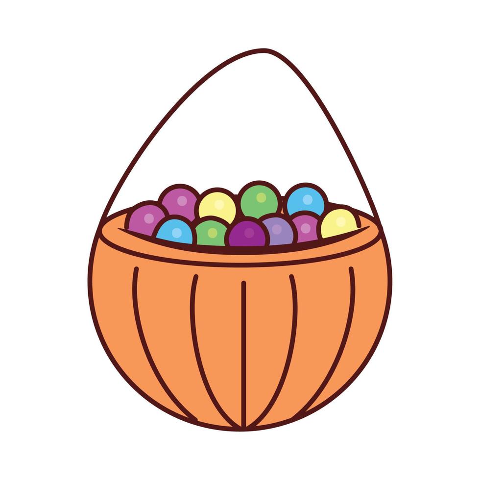halloween candies, pumpkin with many sweets vector