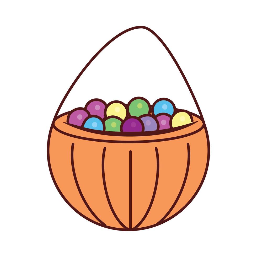 halloween candies, pumpkin with many sweets vector