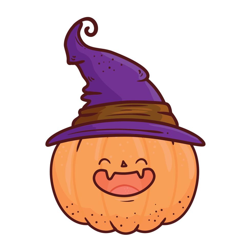 halloween cute pumpkin smiling with hat witch, in white background vector