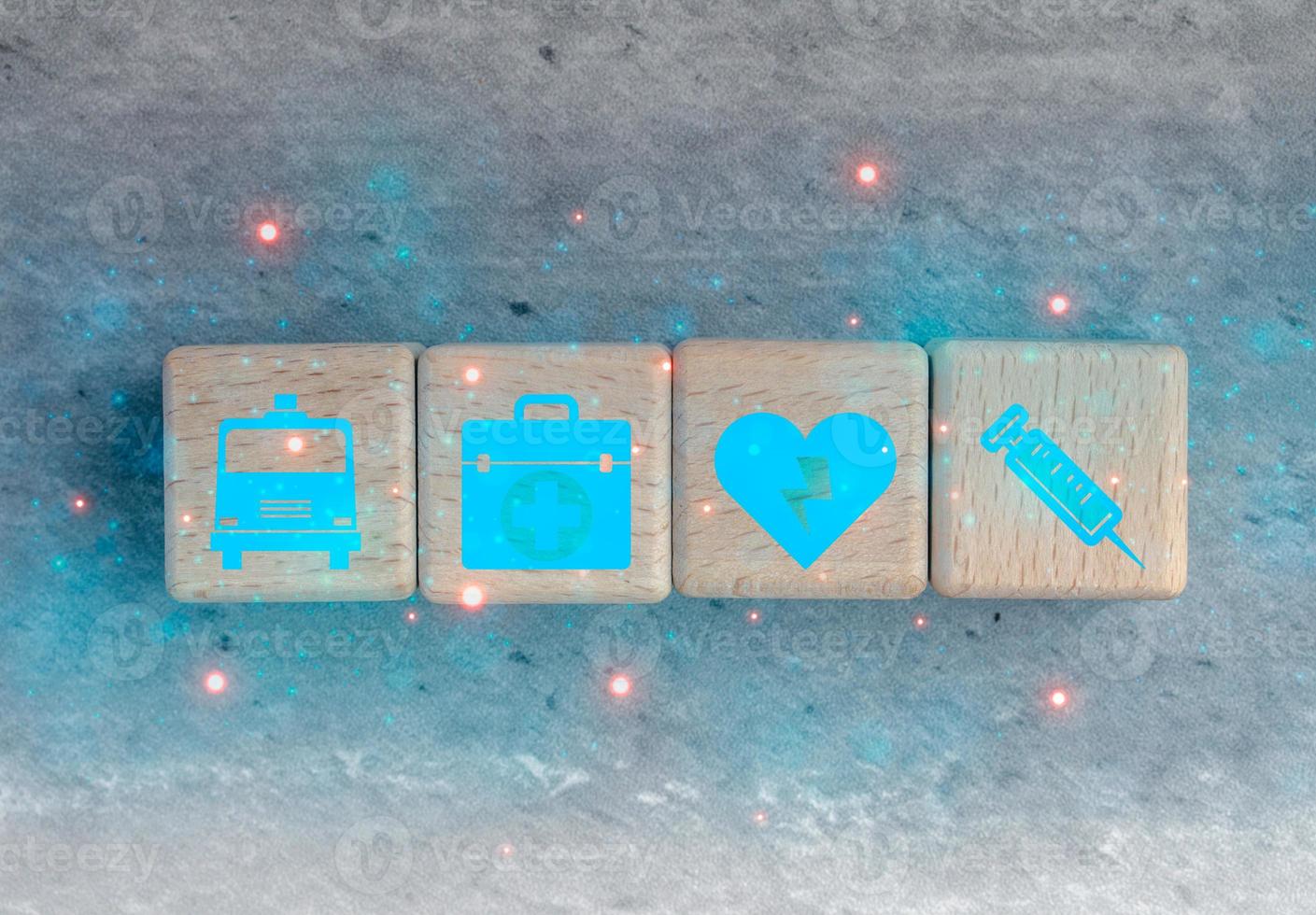 Wooden blocks and medical signs.Health care concept. photo