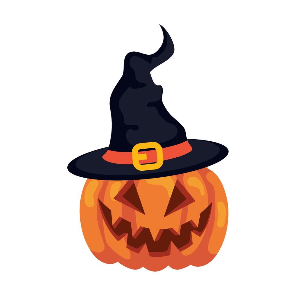 calabaza de halloween con sombrero de bruja, en fondo blanco vector