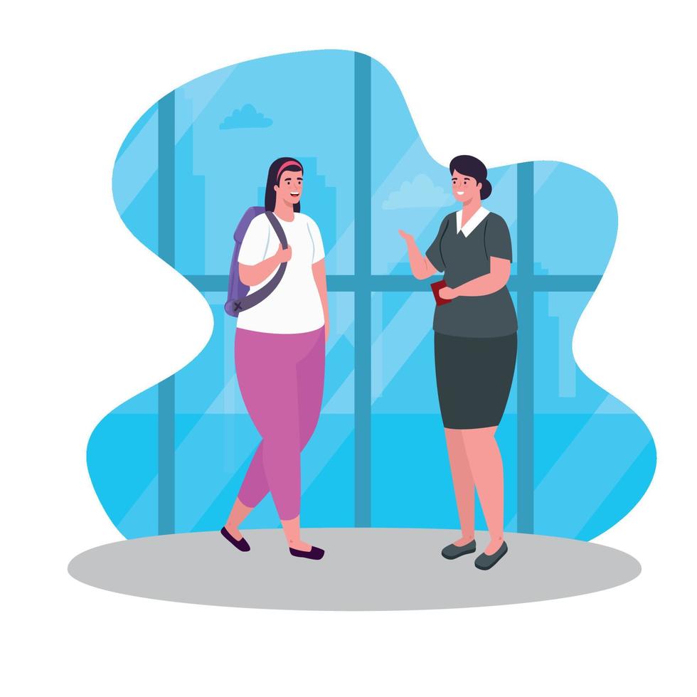 tourist woman and stewardess in the airport terminal vector