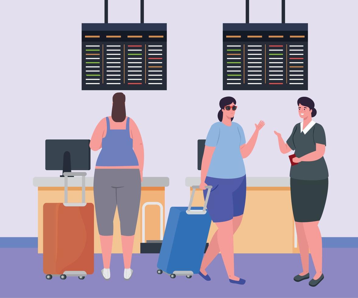 women and stewardess in the airport terminal vector