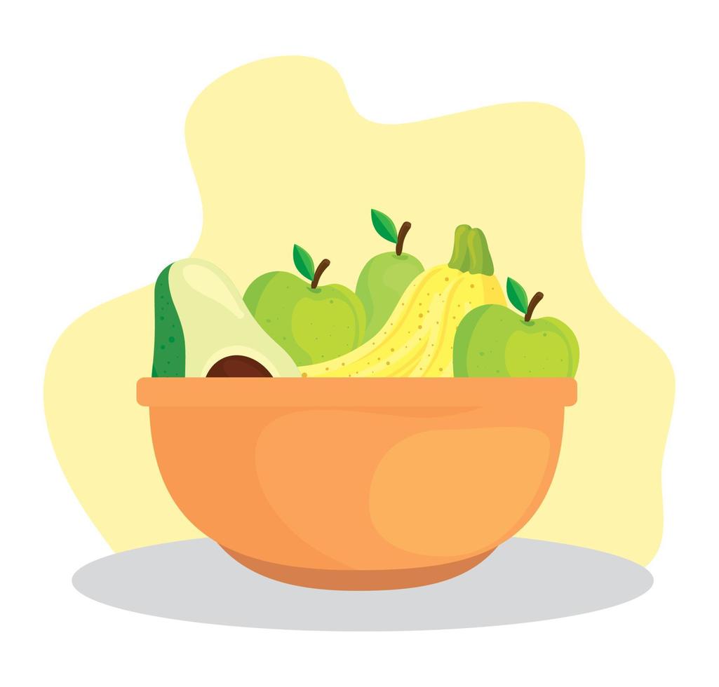 fresh and healthy fruits and vegetables in bowl vector