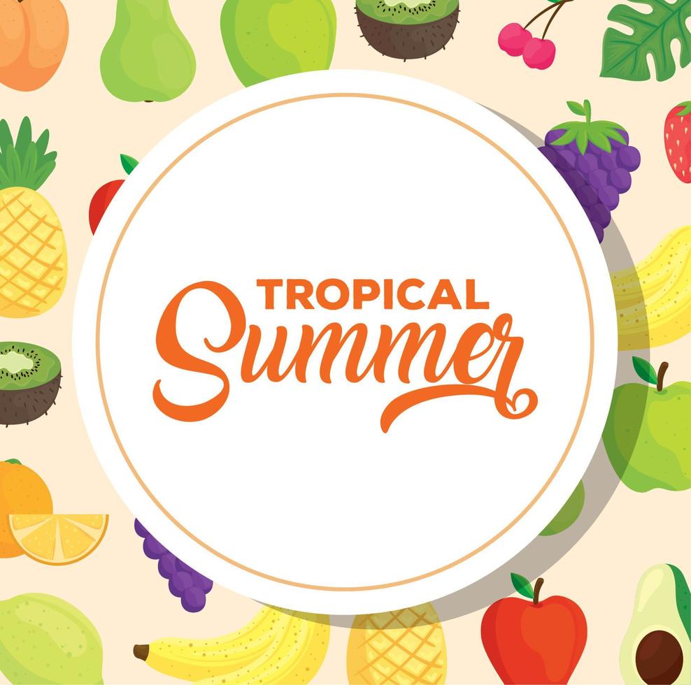 tropical summer banner, with fresh fruits vector