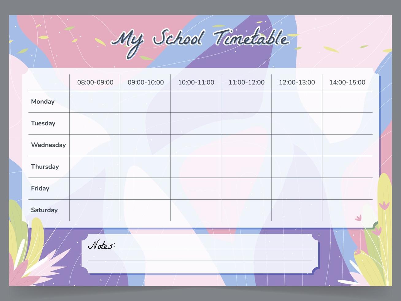 School Timetable Planner Template vector