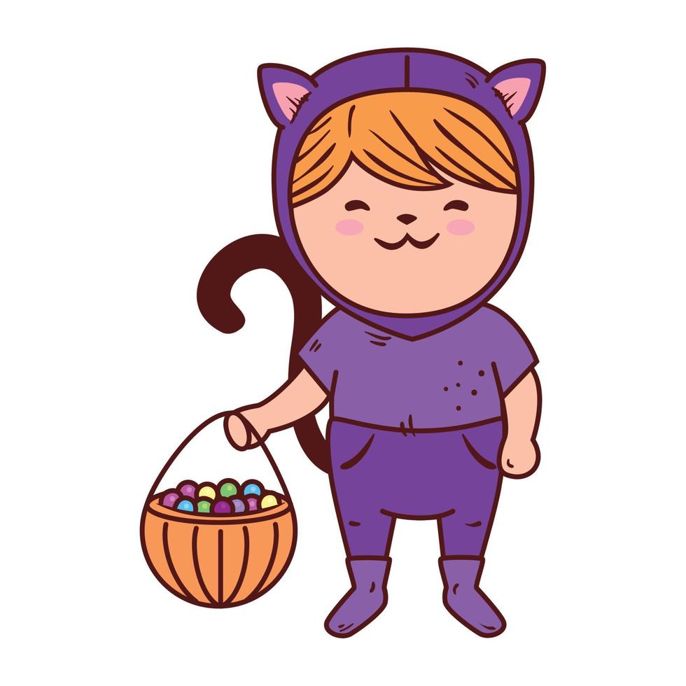 girl disguised of cute cat for happy halloween celebration vector