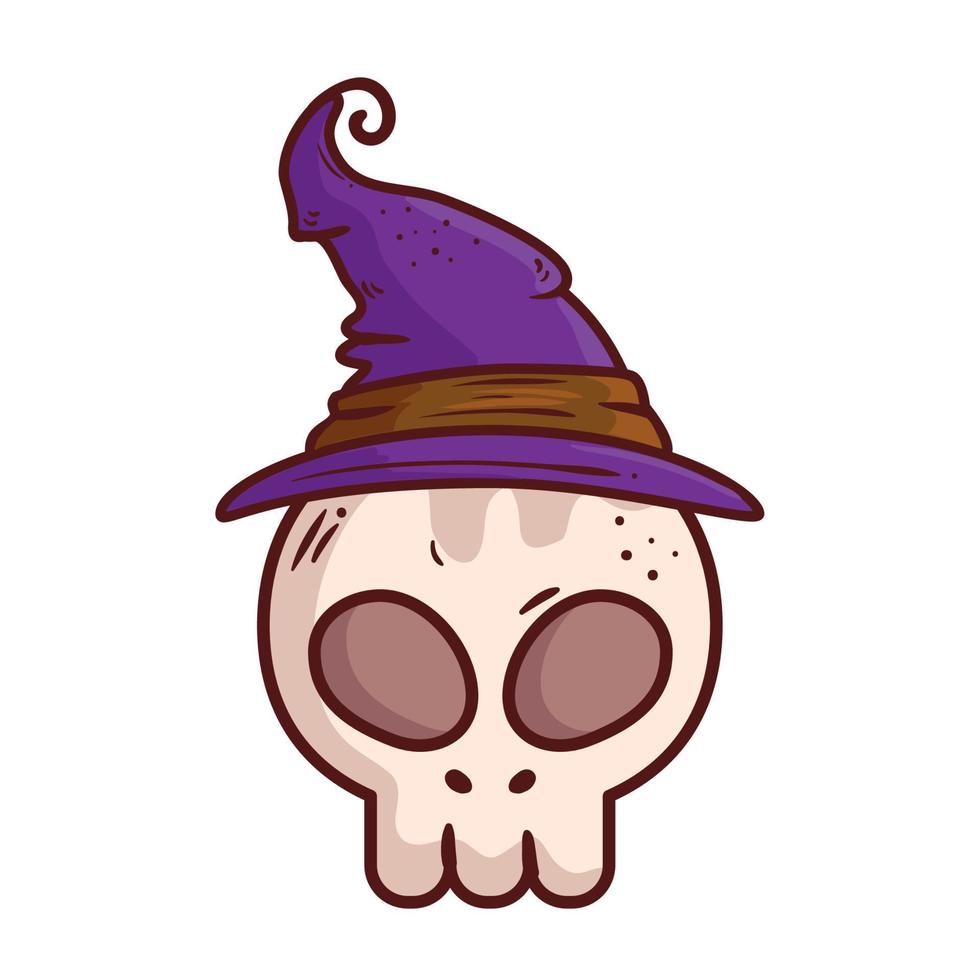 halloween, calavera con sombrero bruja icono aislado vector