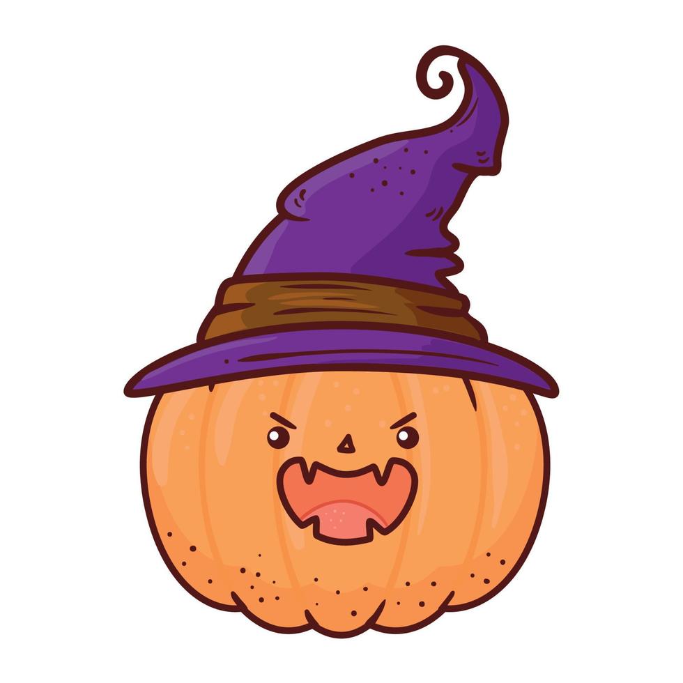 halloween, cute pumpkin with hat witch vector
