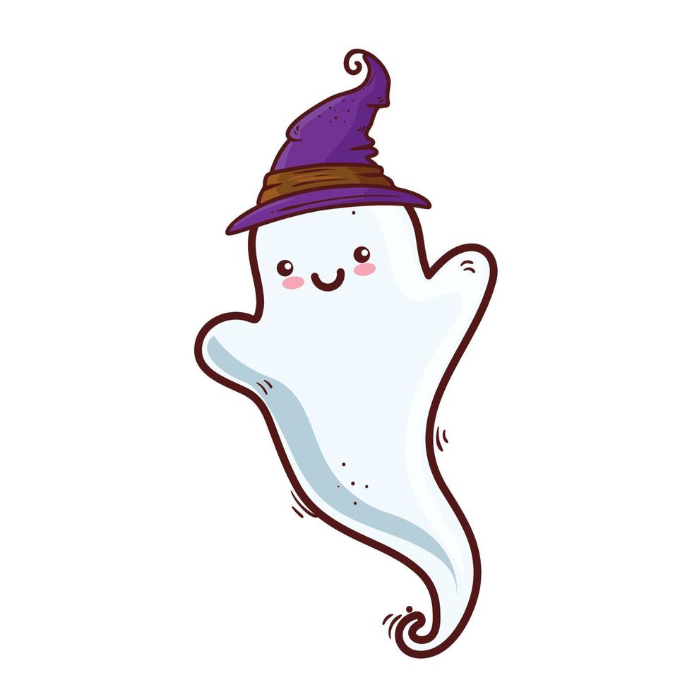 halloween, cute ghost using hat witch in white background vector