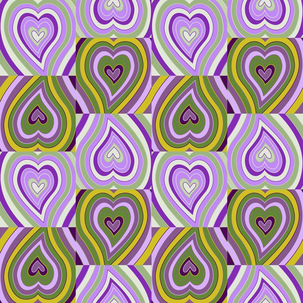 Vintage hearts mosaic seamless pattern. Hippie retro style. 14 february wallpaper. Valentine's Day backdrop. vector