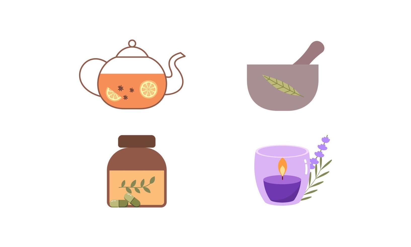 homeopatía, aromaterapia, conjunto de medicina tradicional natural. hierbas, té de hierbas, elementos esenciales naturopáticos homeopáticos, plantas curativas. vector