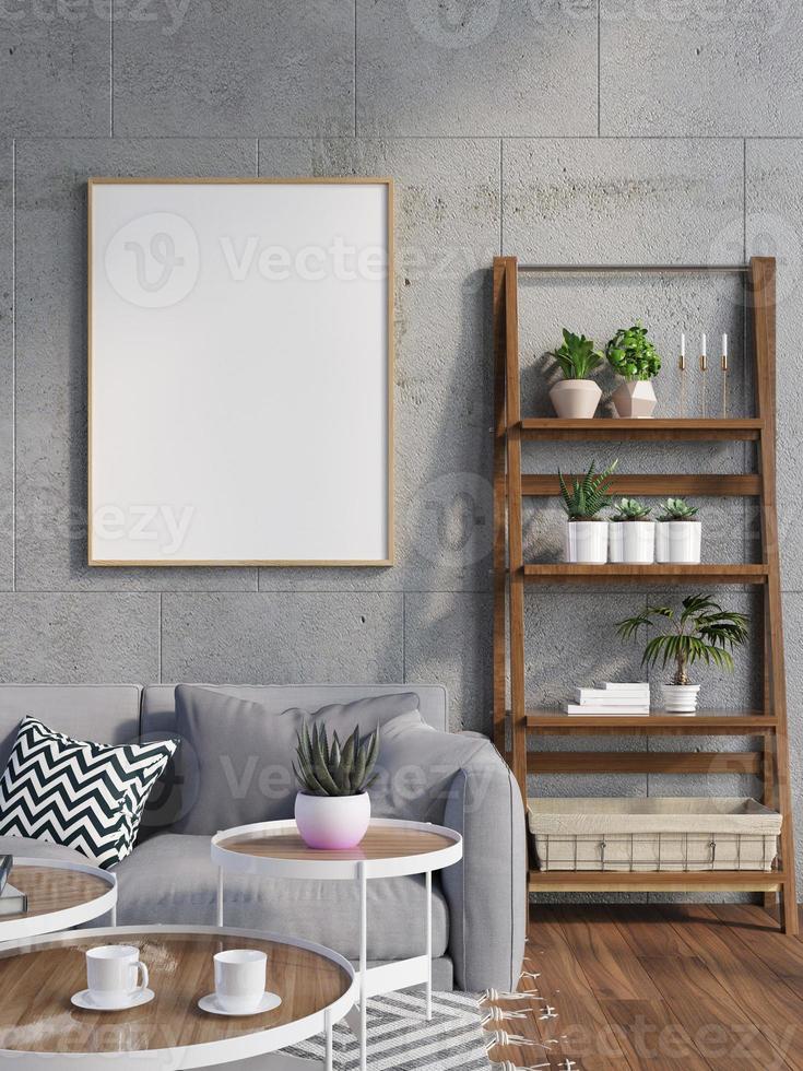 Poster Frame Mockup In Wall Scandinavian Living Room Interior photo