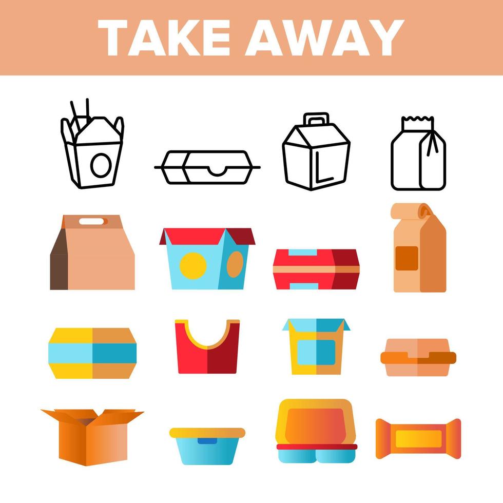 Take Away Food Vector Thin Line Icons Set