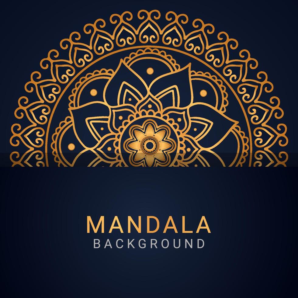 mandala de lujo dorado con un diseño elegante de fondo negro vector