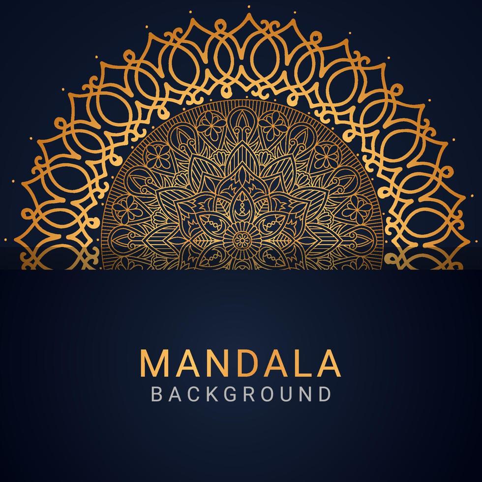 mandala de lujo dorado con un diseño elegante de fondo negro vector