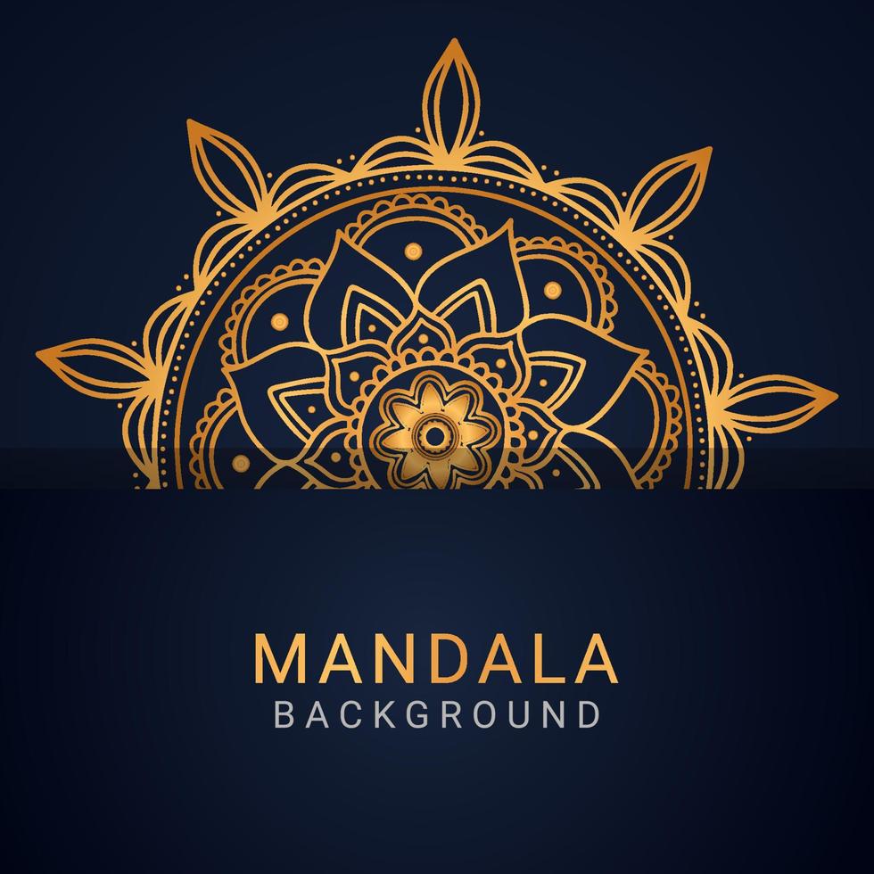 mandala de lujo dorado con un diseño elegante de fondo negro vector