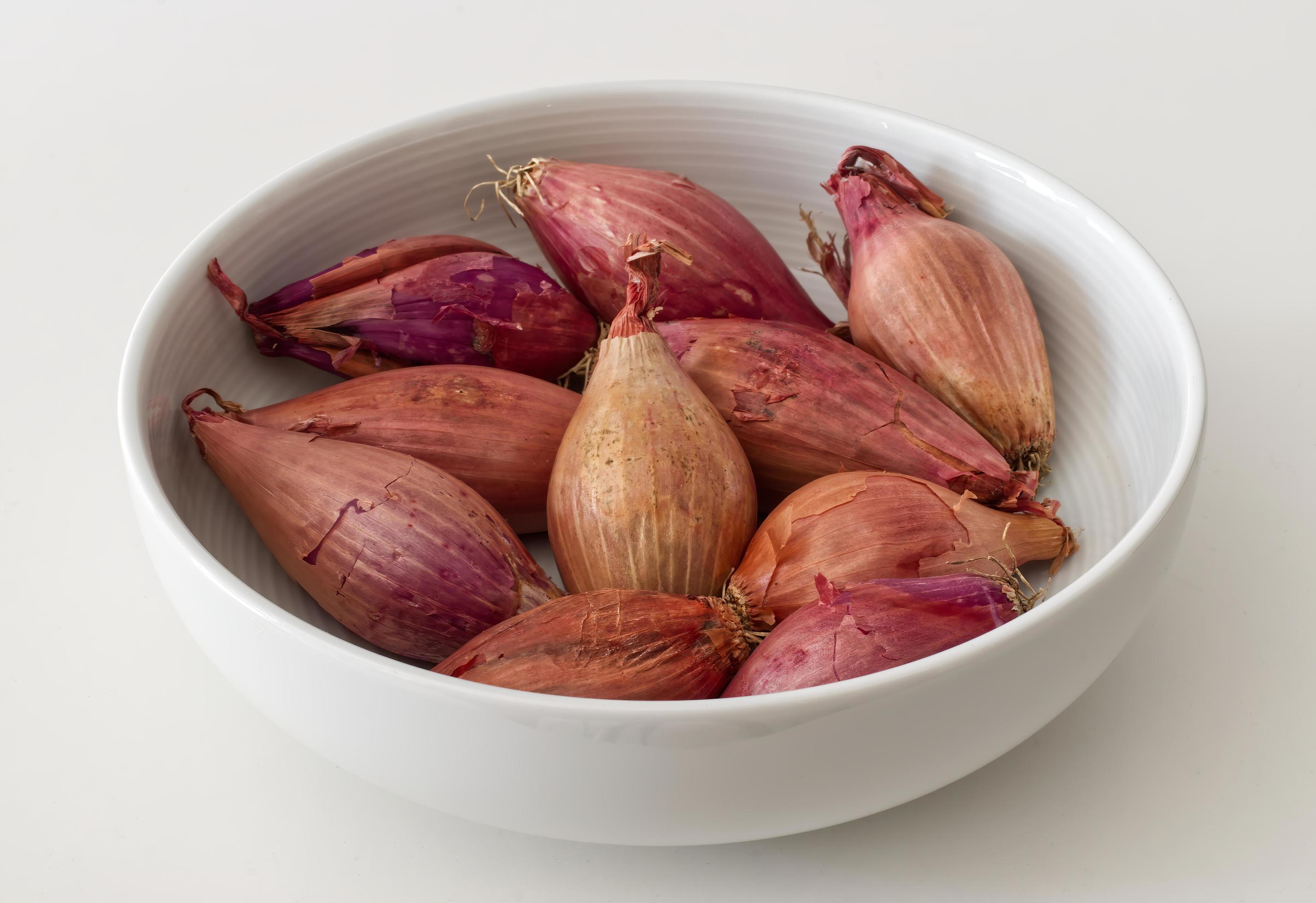 Shallots or Red Onion in a white bowl 18774501 Stock Photo at Vecteezy