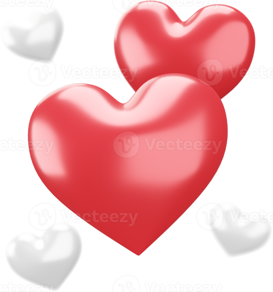 Set of Red and White Hearts Isolated Decorations png