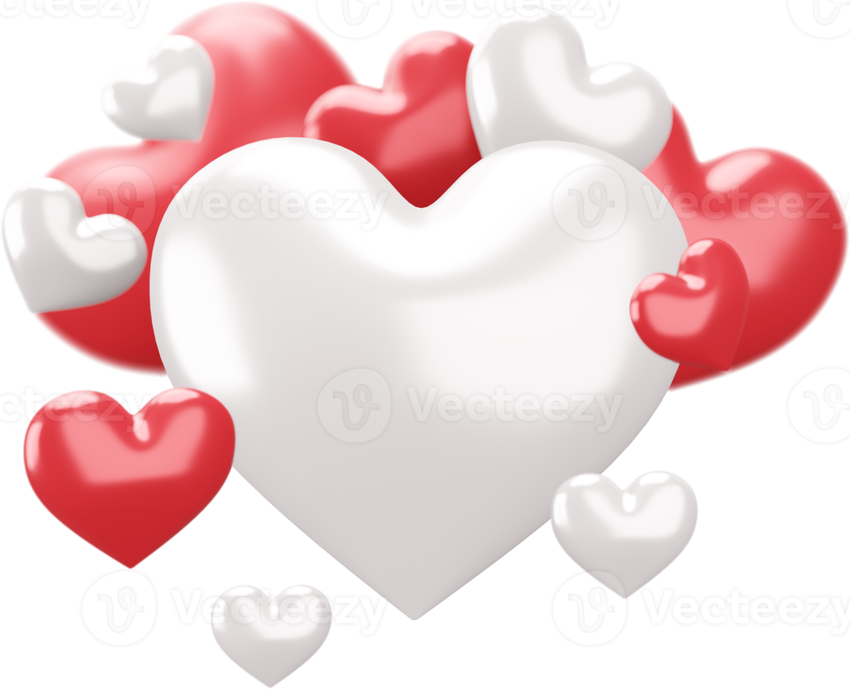 Set of Red and White Hearts Isolated Decorations png