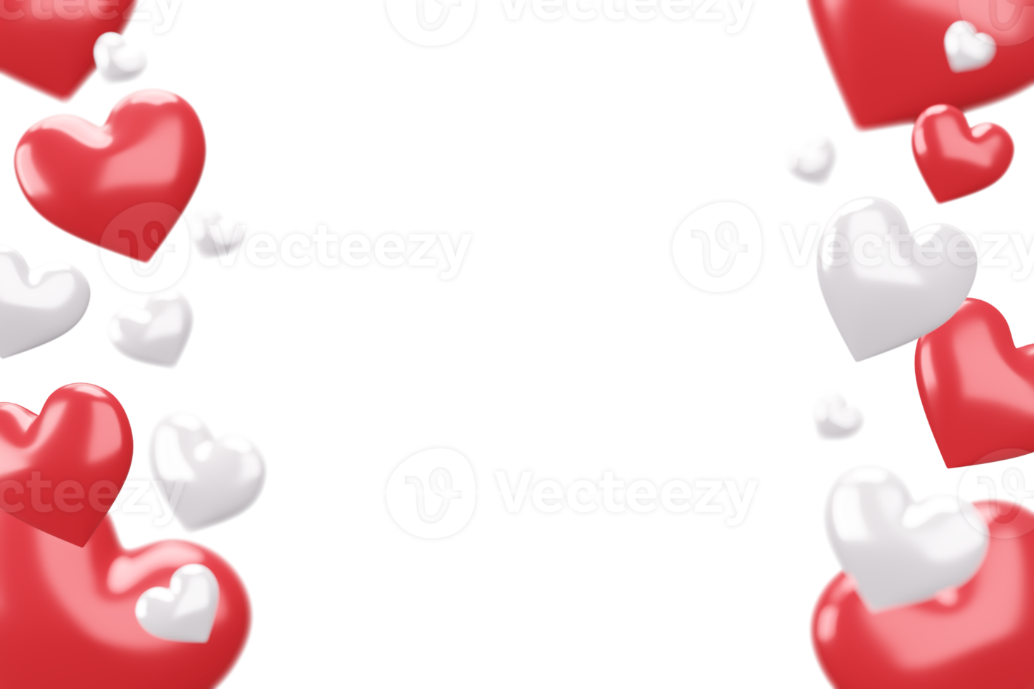 satz rote und weiße herzen isolierte dekorationen png