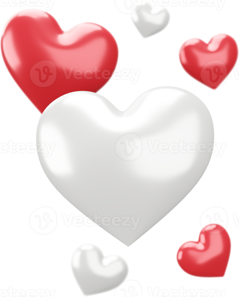 Set of Red and White Hearts Isolated Decorations png