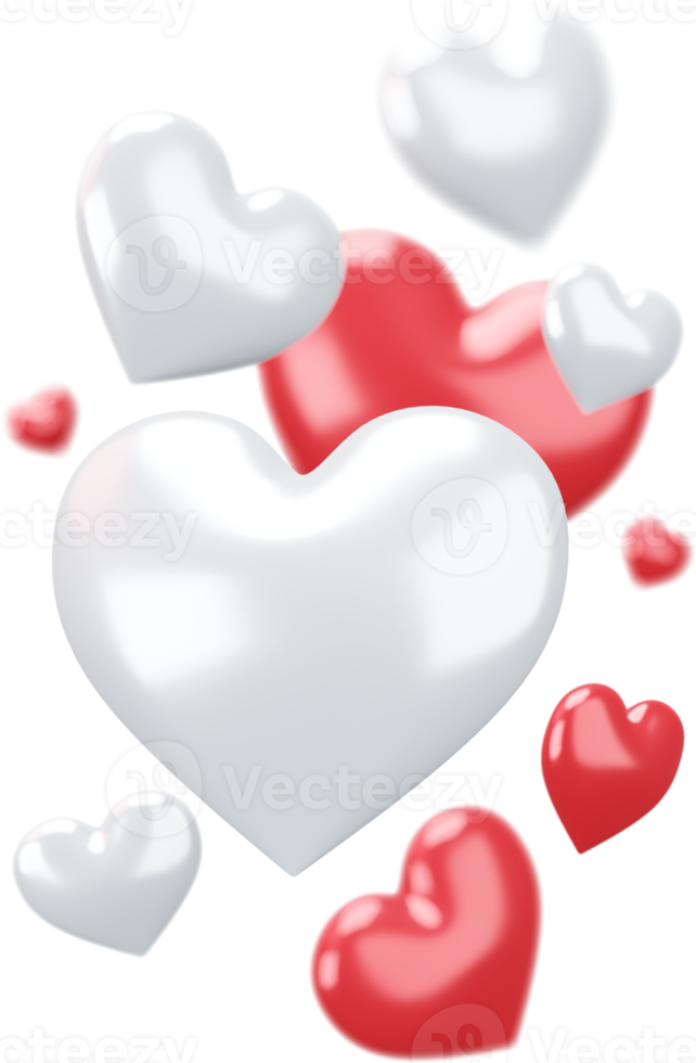 Set of Red and White Hearts Isolated Decorations png