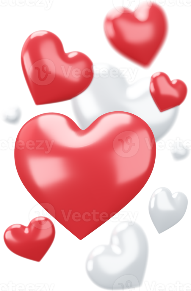 conjunto de decoraciones aisladas de corazones rojos y blancos png