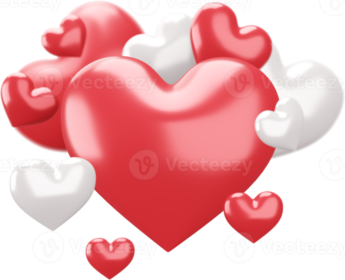 Set of Red and White Hearts Isolated Decorations png