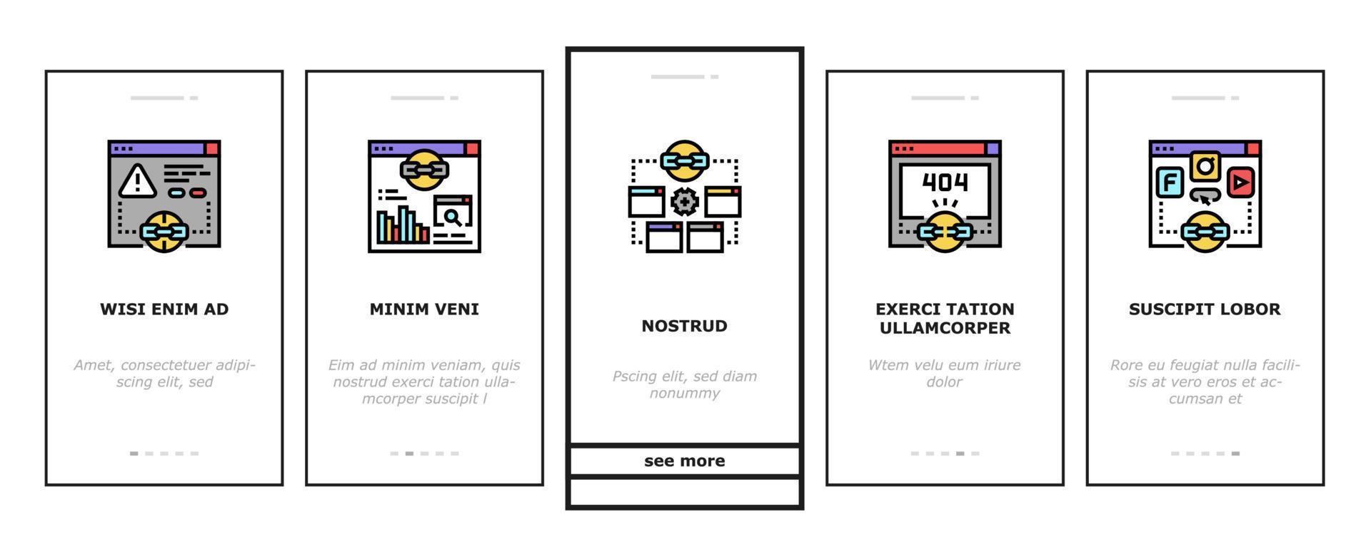 Link Building And Optimization Onboarding Icons Set Vector