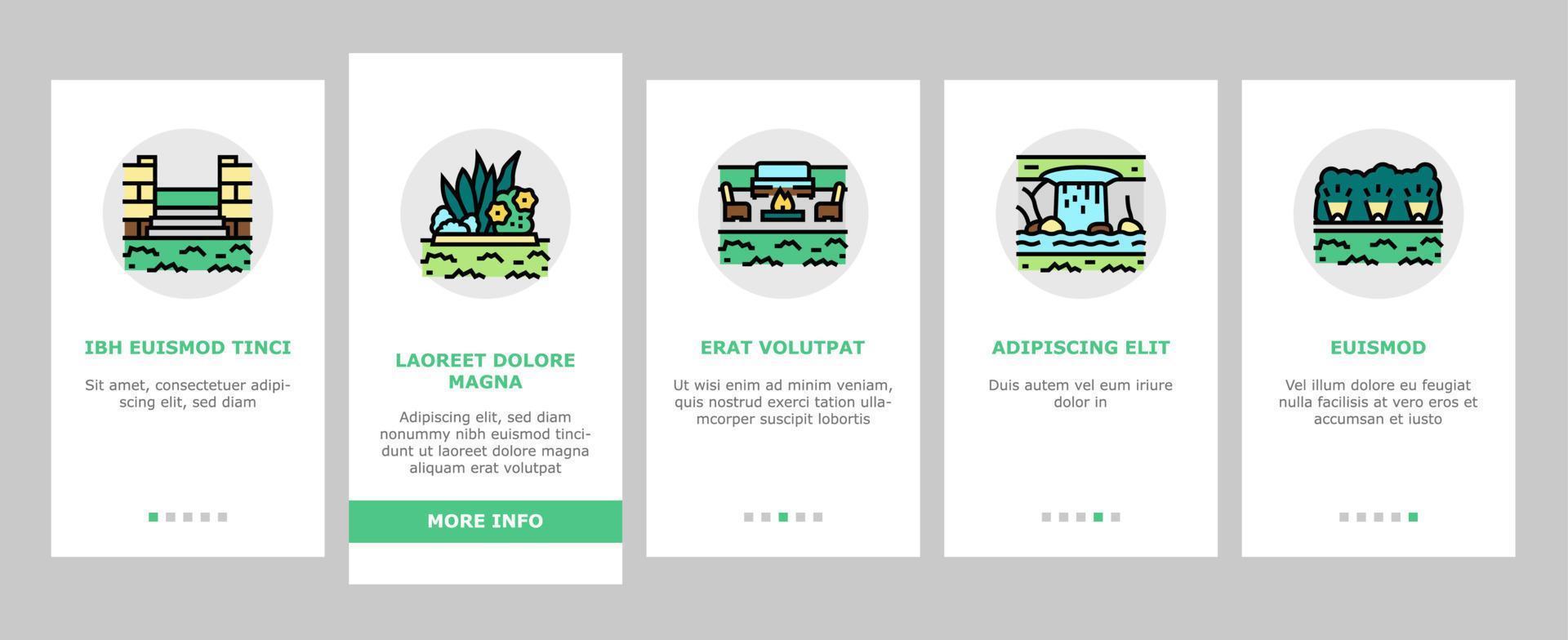 Landscape Design And Accessories Onboarding Icons Set Vector