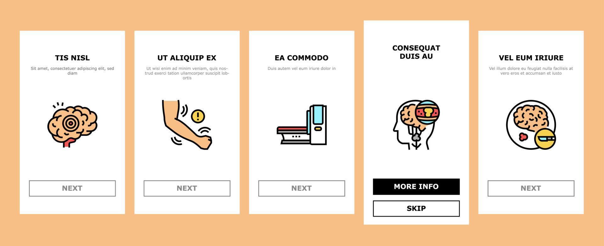 Stroke Health Problem Onboarding Icons Set Vector