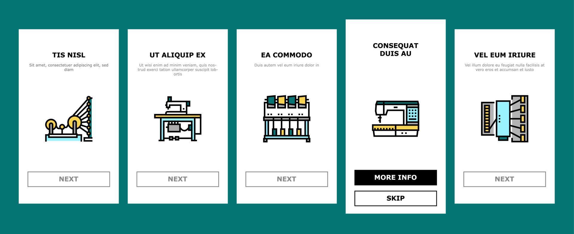 Textile Production Onboarding Icons Set Vector