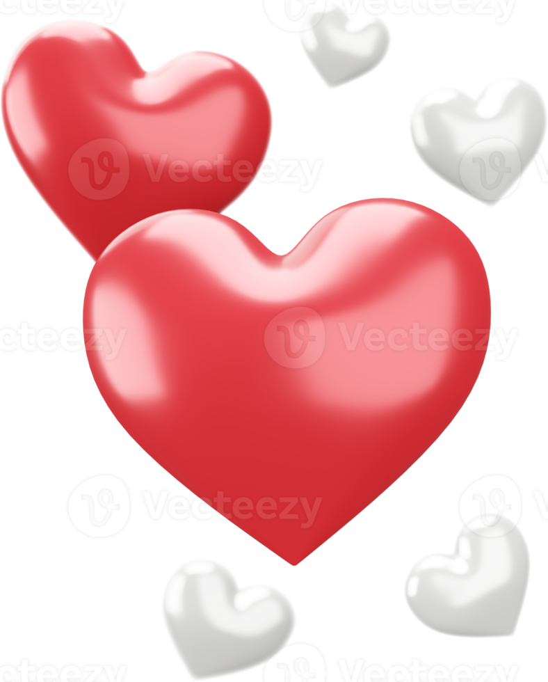 Set of Red and White Hearts Isolated Decorations png