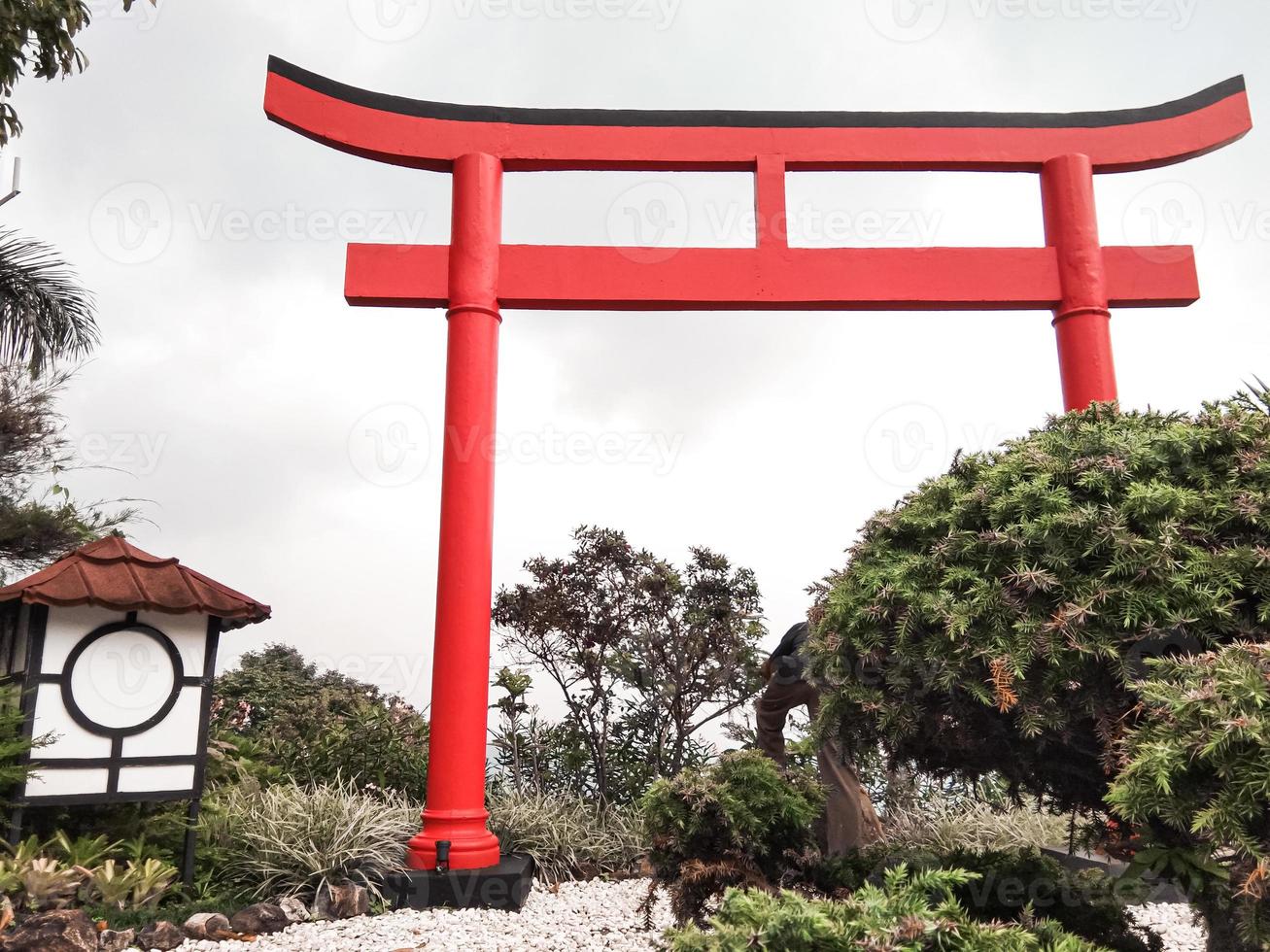 the red torii gate in indonesia photo