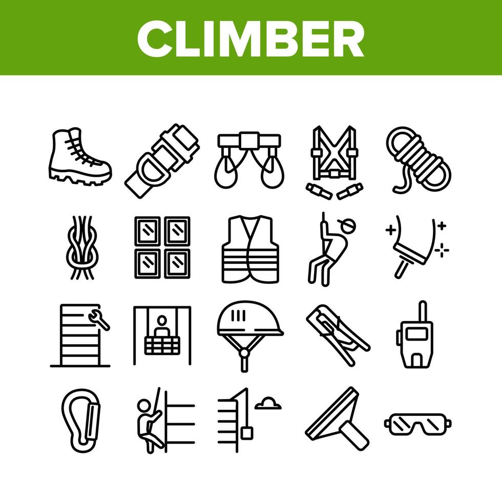 Climber Equipment Collection Icons Set Vector