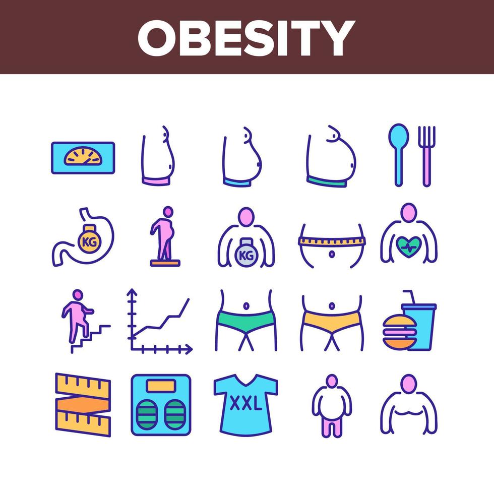 Obesity And Overweight Collection Icons Set Vector