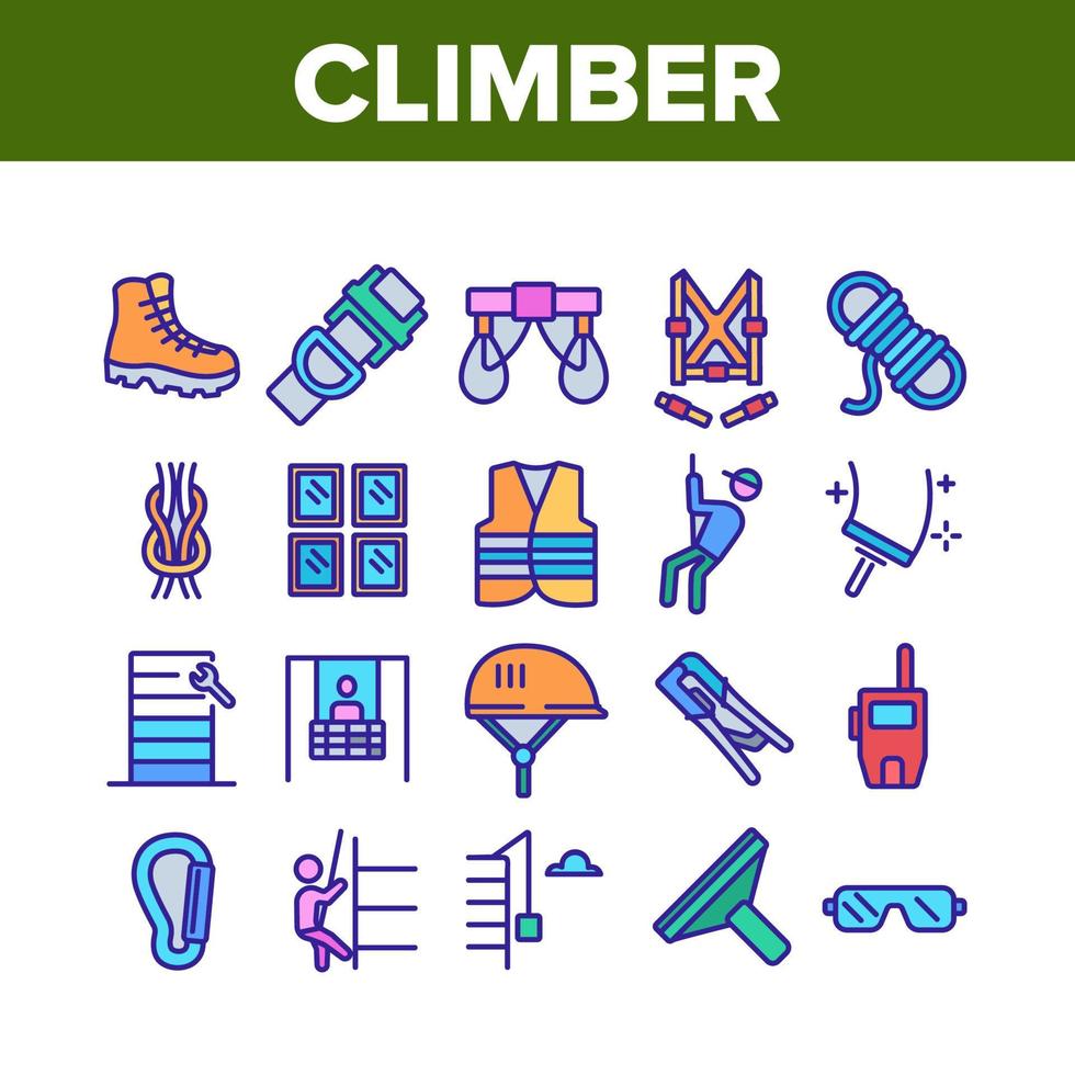 Climber Equipment Collection Icons Set Vector