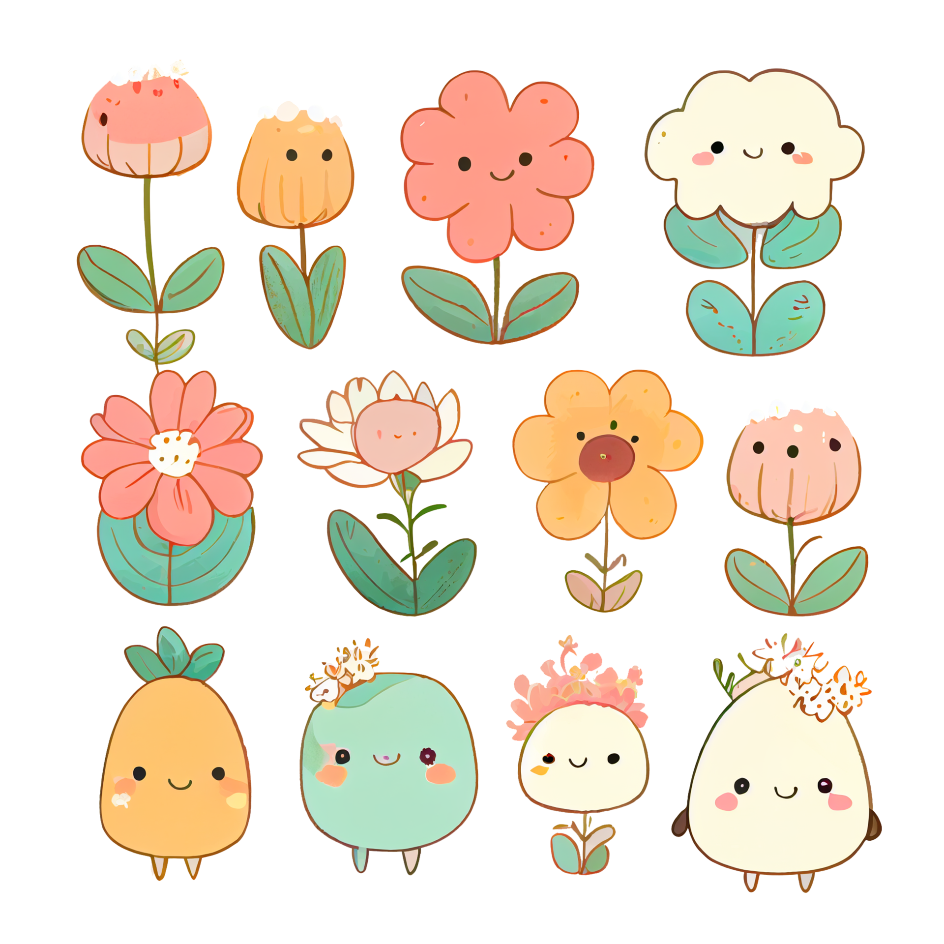 Free Cute flowers cartoon emoticon set. Funny flowers collection. 18774962  PNG with Transparent Background