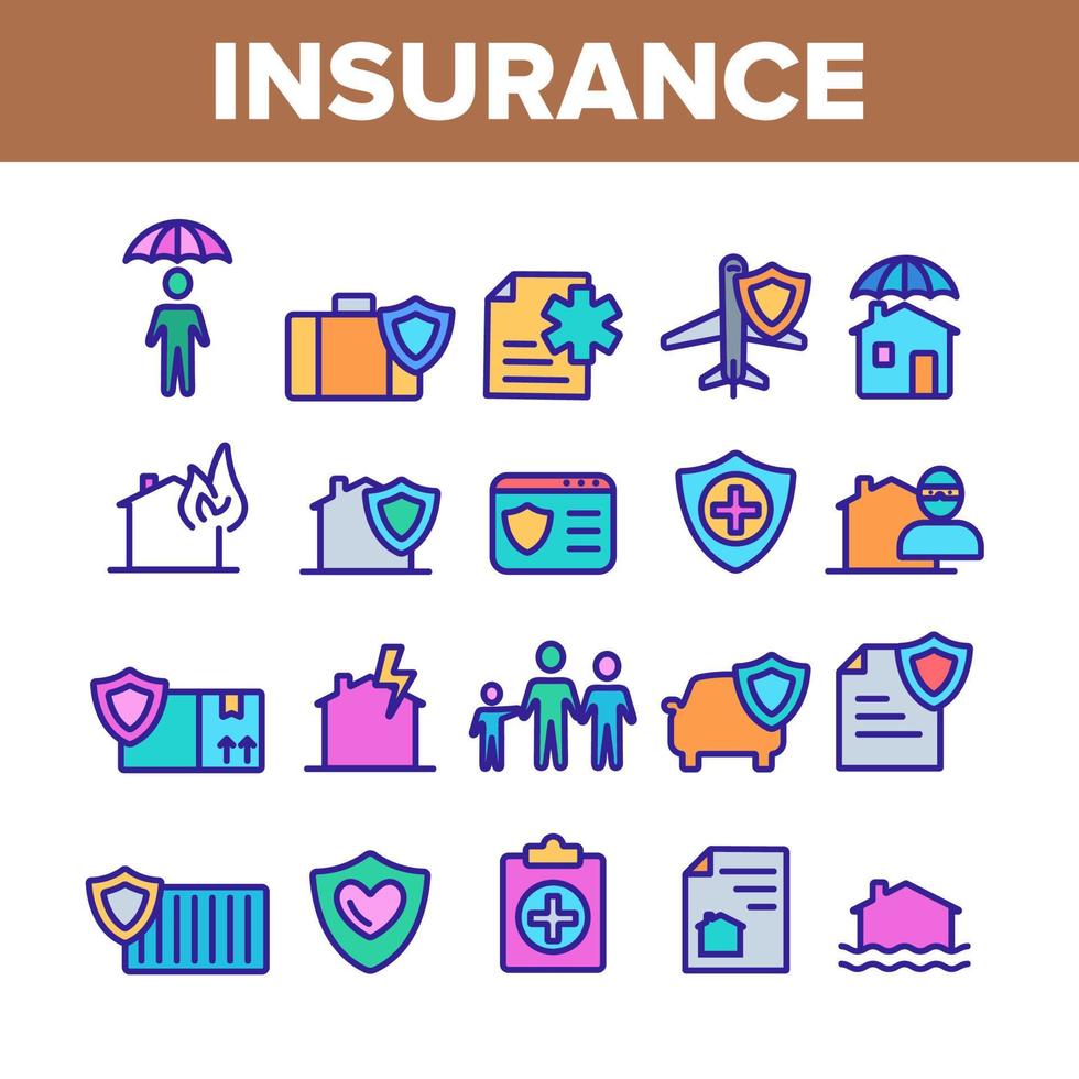 Insurance Color Elements Vector Icons Set